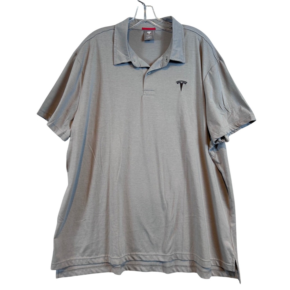 Tesla Mens Gray Short Sleeve Polo Shirt Embroidered Logo‎ Size 3X EV Gorpcore